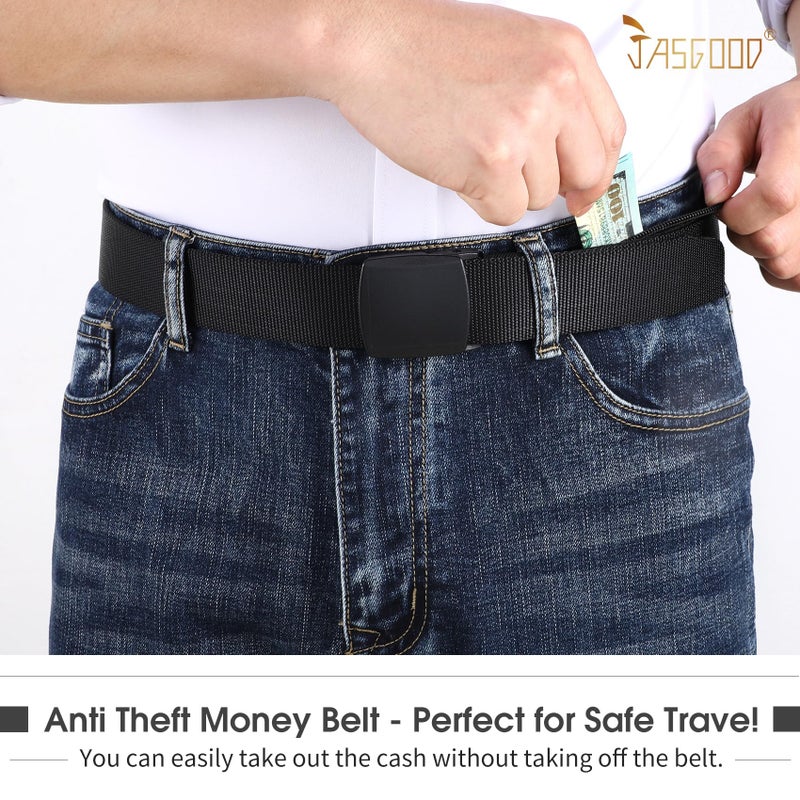 JASGOOD Travel Security Money Belt with Hidden Money Pocket - Cashsafe Anti-Theft Wallet Unisex Nickel free Nylon Belt by JASGOOD A-black - Image 3